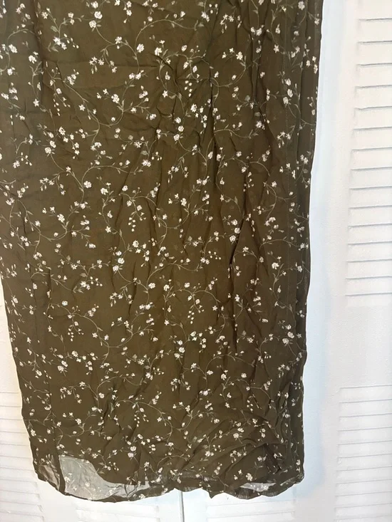 Jessica Vintage Olive Floral Midi Skirt Lightweight Flowy Chic Style - Picture 4 of 12